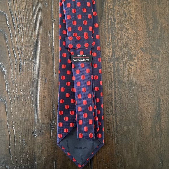 Stefano Ricci tie. Navy with red dots. Made in Italy. - Picture 2 of 3